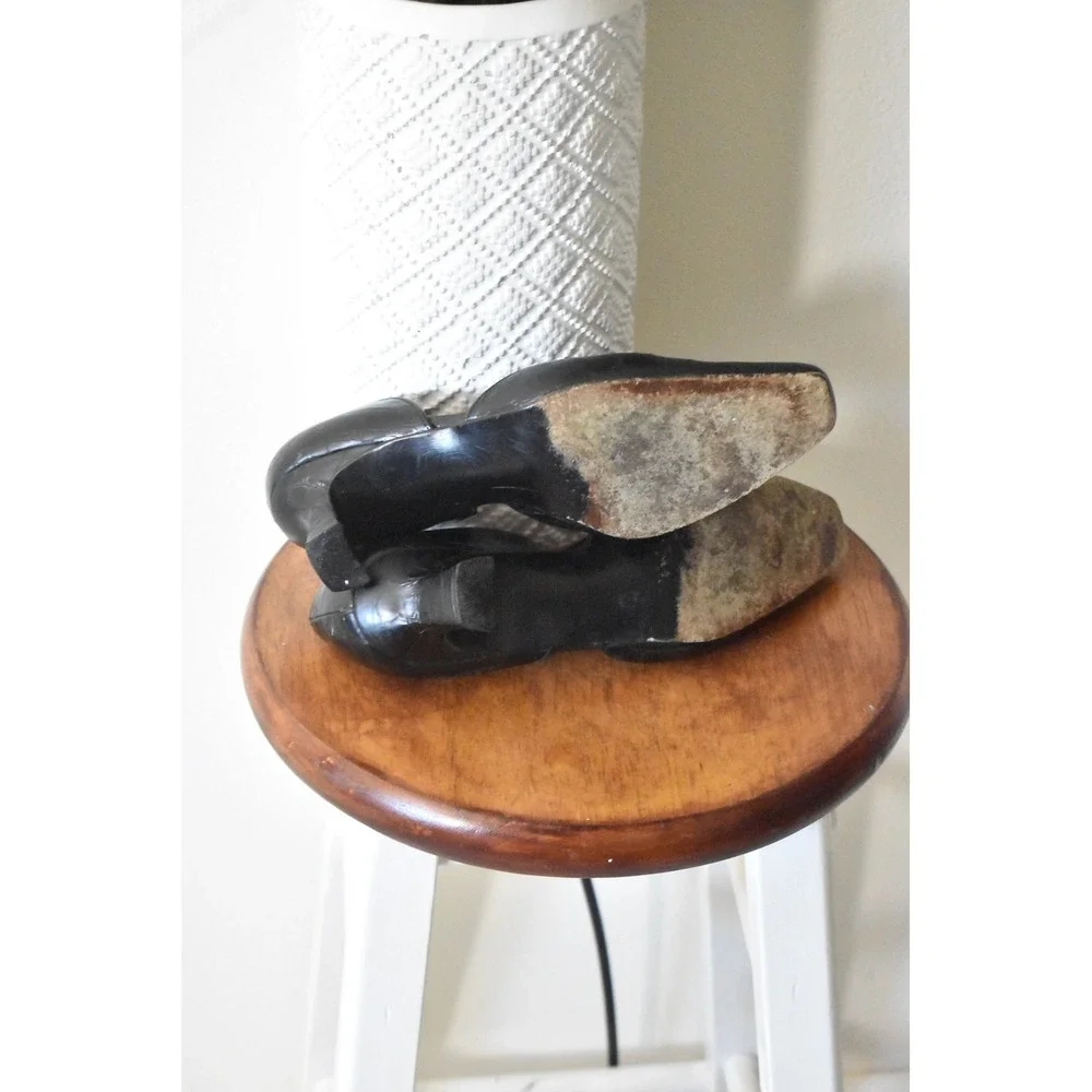Stuart Weitzman Pumps Womens 6.5 Black Vintage Croc Embossed D'Orsay Square Toe